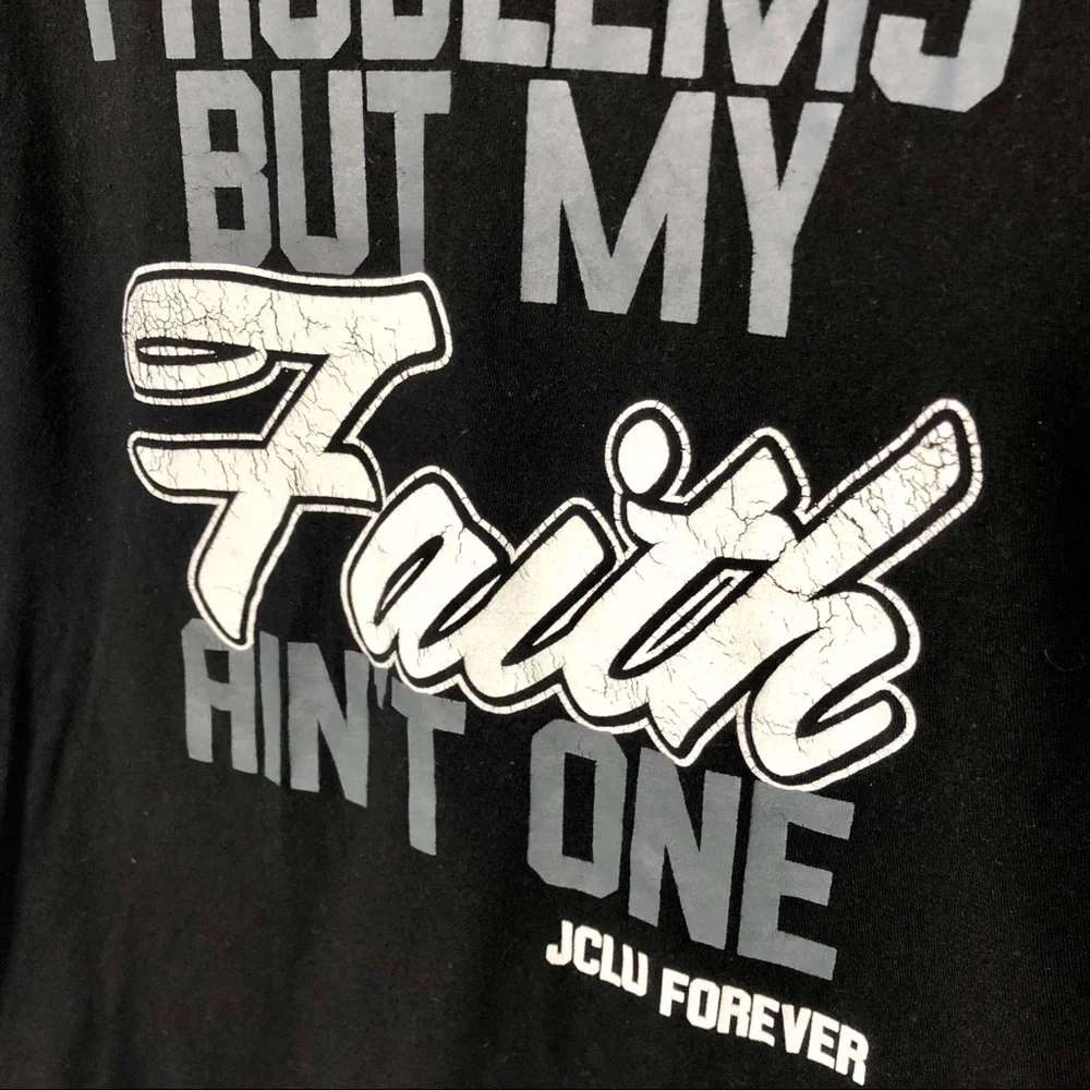 JCLU Forever 99 Problems Faith Christian Tee SZ S